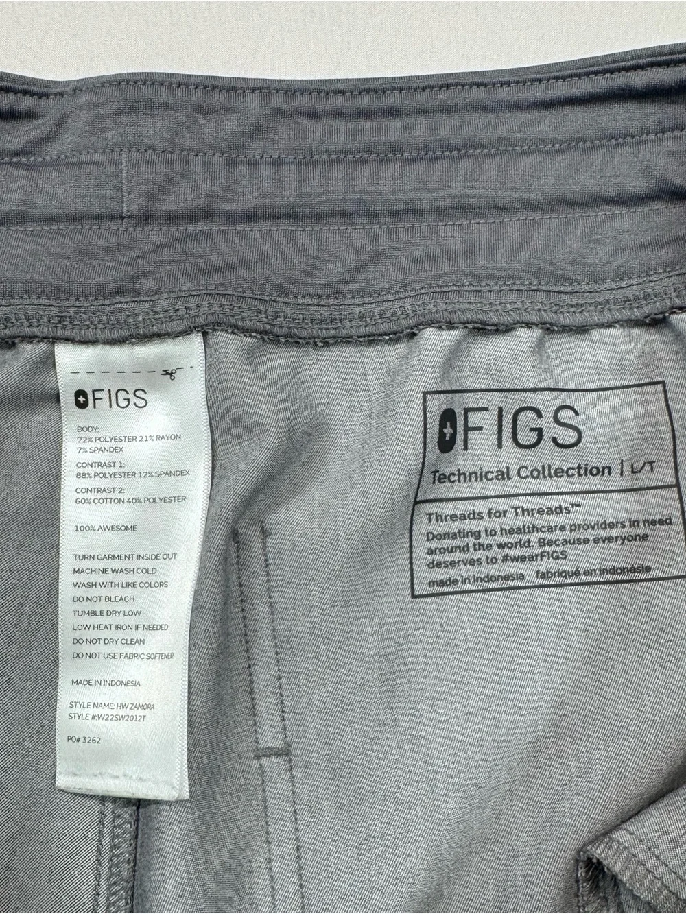 FIGS Scrubs, Zamora Jogger Scrub Pants, Gray, Tapered Ankle Cuffs, Sz. L/T